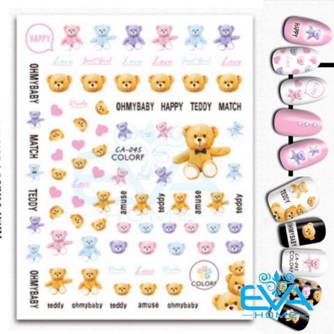  Decal Dán Móng Tay 3D Nail Sticker Tráng Trí Hoạ Tiết Chú Gấu Cute Bear CA045 