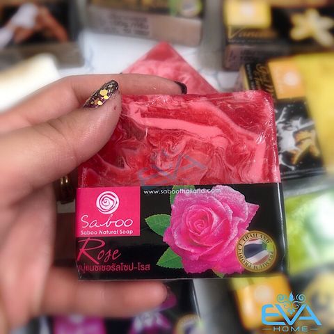  Xà Phòng Saboo Hoa Hồng - Rose Soap Handmade Thailand ( Tặng 1 túi lưới tạo bọt xà phòng) 