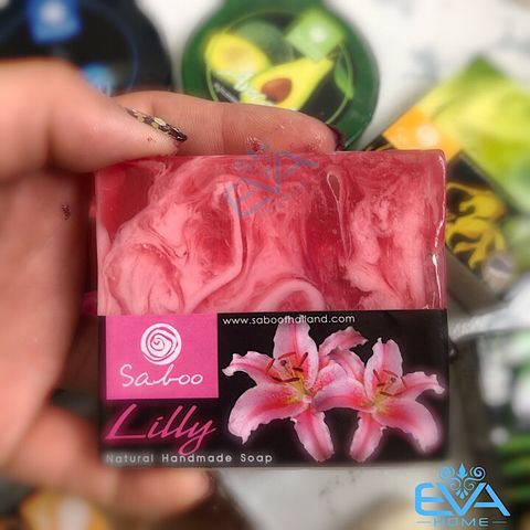  Xà Phòng Saboo Hoa Ly - Lilly Handmade Thailand ( Tặng 1 túi lưới tạo bọt xà phòng) 