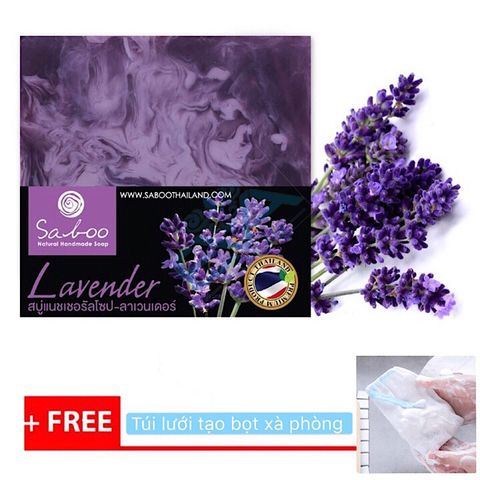  Xà Phòng Saboo Hoa Oải Hương -  Lavender Soap Handmade Thailand ( Tặng 1 túi lưới tạo bọt xà phòng) 