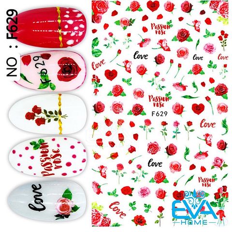  Miếng Dán Móng Tay 3D Nail Sticker Tráng Trí Hoạ Tiết Hoa Hồng Passion Rose F629 