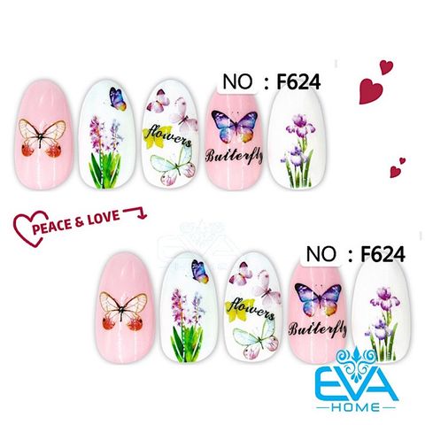  Miếng Dán Móng Tay 3D Nail Sticker Tráng Trí Hoạ Tiết Bướm Hoa Flowers Butterfly F624 
