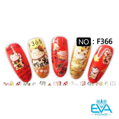  Decal Dán Móng Tay 3D Nail Sticker Tráng Trí Móng Hoạ Tiết Mèo Thần Tài F366 