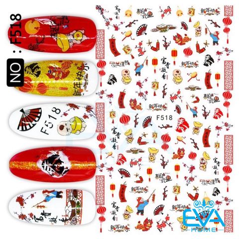  Decal Dán Móng Tay 3D Nail Sticker Tráng Trí Móng Hoạ Tiết Tết Đón Xuân F518 