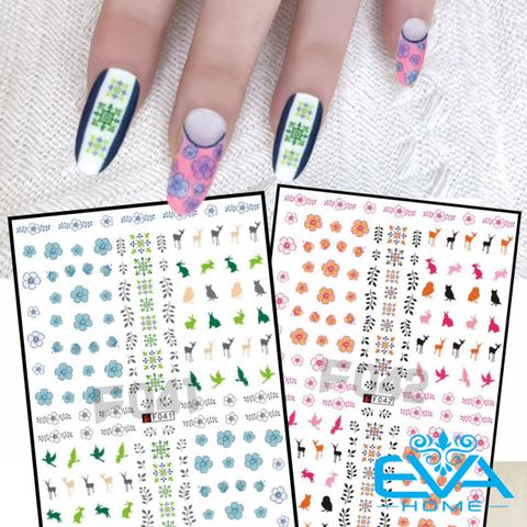  Miếng Dán Móng Tay 3D Nail Sticker Tráng Trí Hoạ Tiết Bông Hoa Và Woodland Animals F041 / F042 