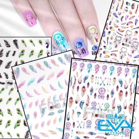  Decal Dán Móng Tay 3D Nail Sticker Hoạ Tiết Lông Vũ Rainbow Feathers F052 / F053 / F057 / F058 