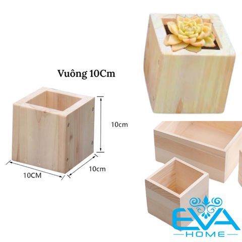  Chậu gỗ Vuông Trồng Cây , Chậu Gỗ Trụ Vuông Để Bàn , Hộp Gỗ Vuông Đựng Quà Trang Trí Decor Vuông 10 x 10 cm 