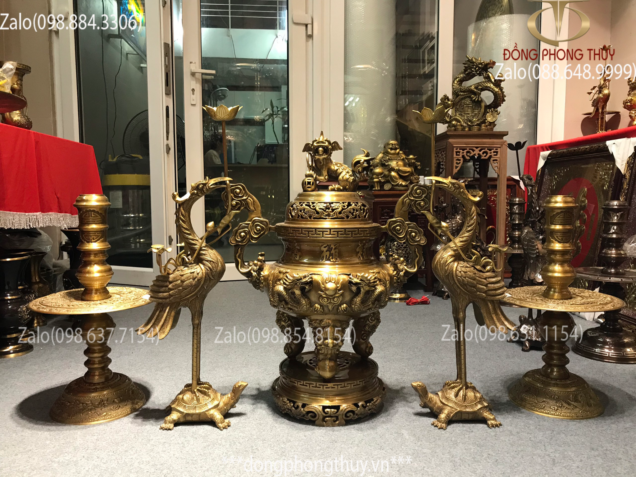 Đỉnh đồng ngũ sự cao 65cm vàng kĩ 33kg- Đồng phong thủy