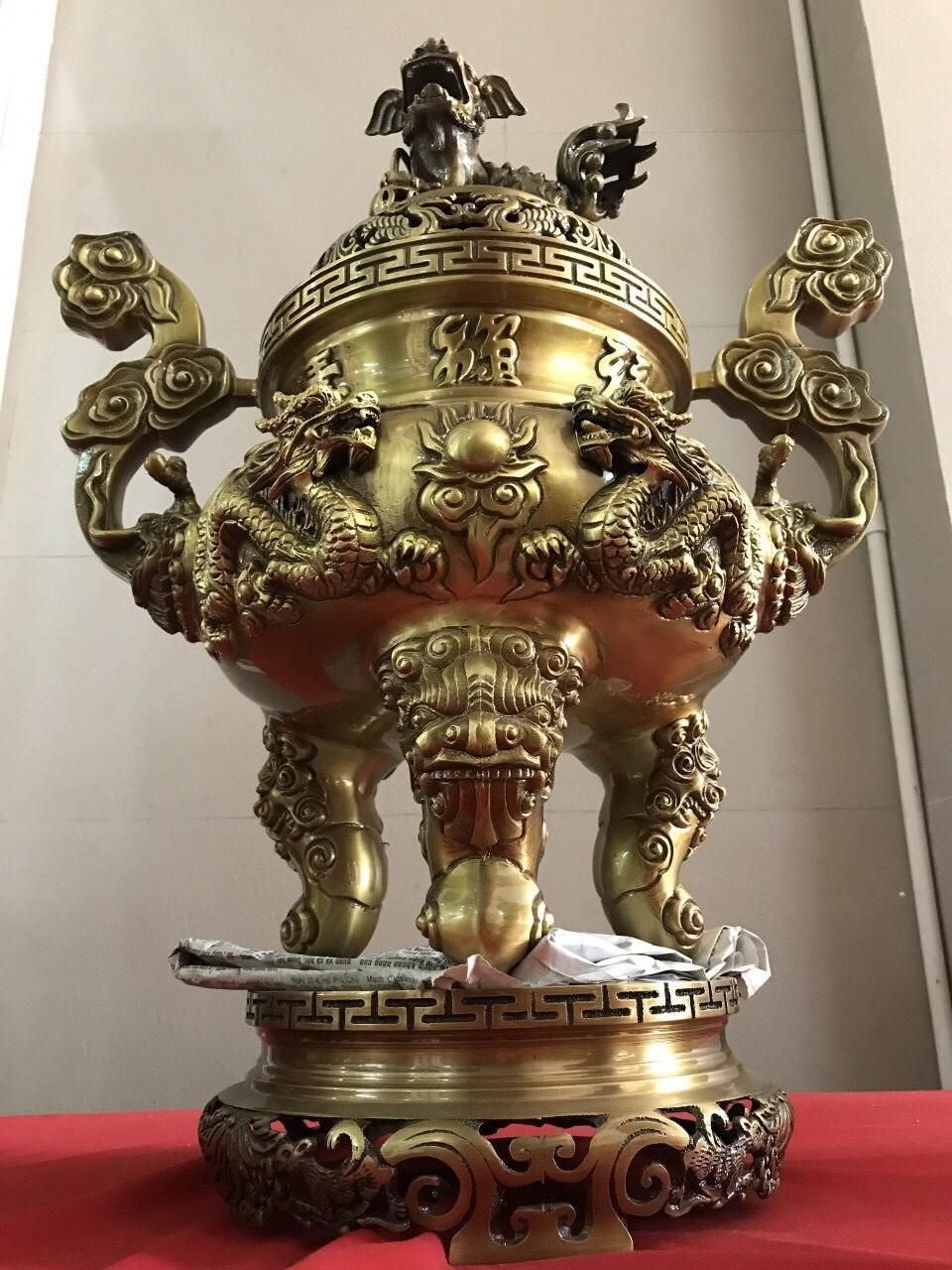 Đỉnh đồng ngũ sự cao 65cm vàng kĩ 33kg- Đồng phong thủy