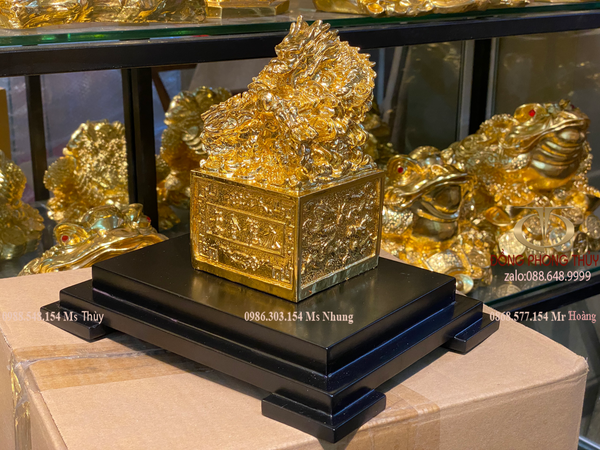 Quà tặng sếp: Ấn Rồng để bàn làm việc bằng đồng dát vàng 24k