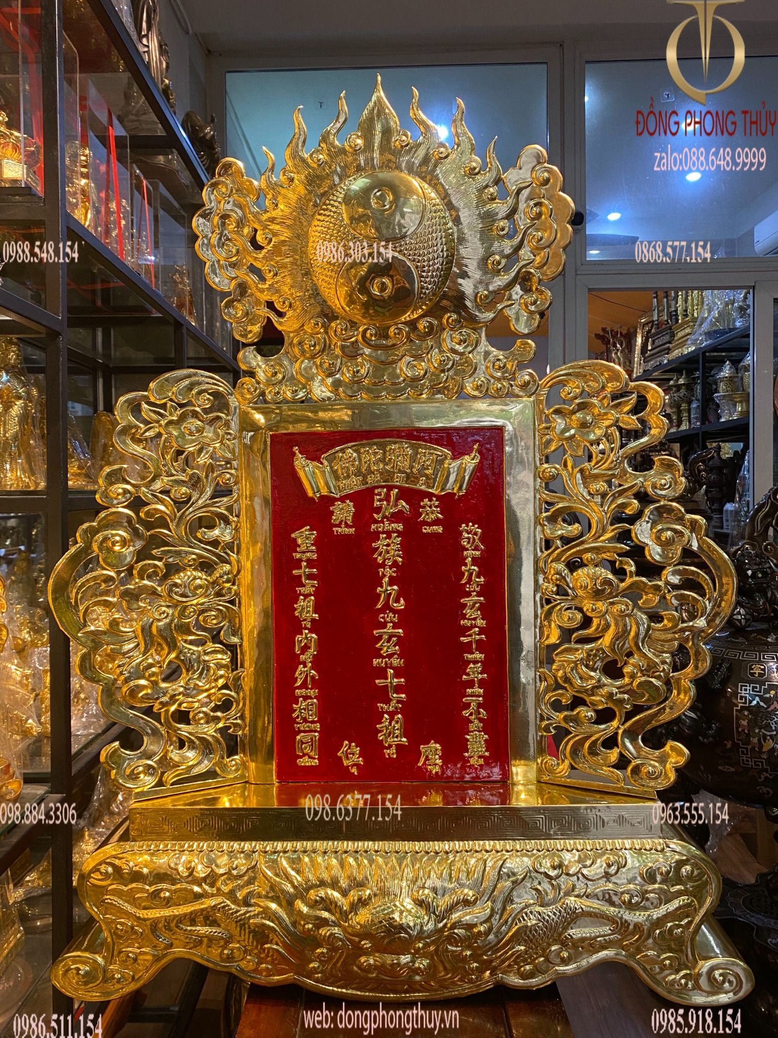Bài vị Cửu Huyền Thất tổ dát vàng 24k chữ đặt theo yêu cầu Cao 90 ngang 68 sâu 9.5 cm nặng 4.5 kg