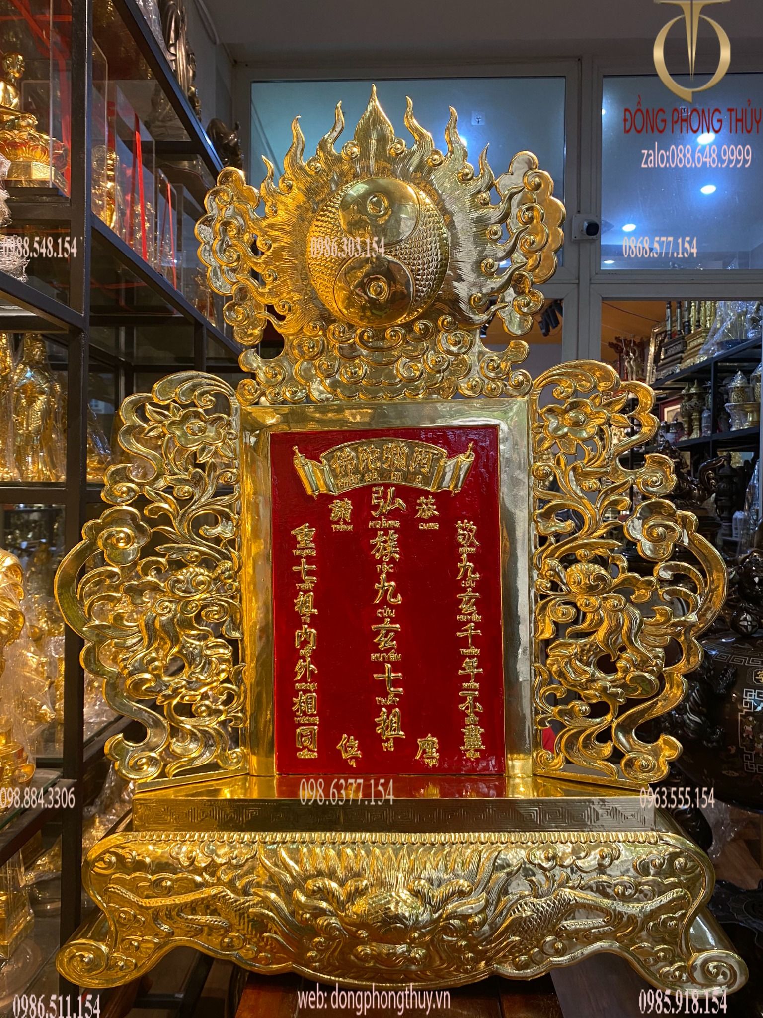 Bài vị Cửu Huyền Thất tổ dát vàng 24k chữ đặt theo yêu cầu Cao 90 ngang 68 sâu 9.5 cm nặng 4.5 kg