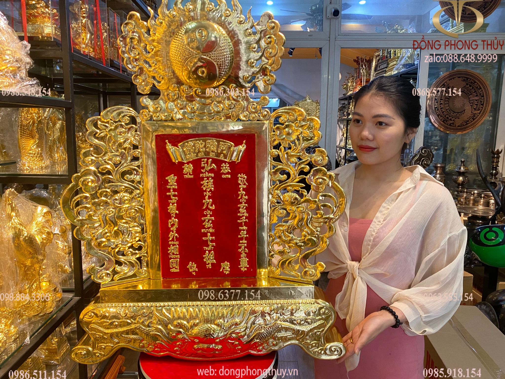 Bài vị Cửu Huyền Thất tổ dát vàng 24k chữ đặt theo yêu cầu Cao 90 ngang 68 sâu 9.5 cm nặng 4.5 kg