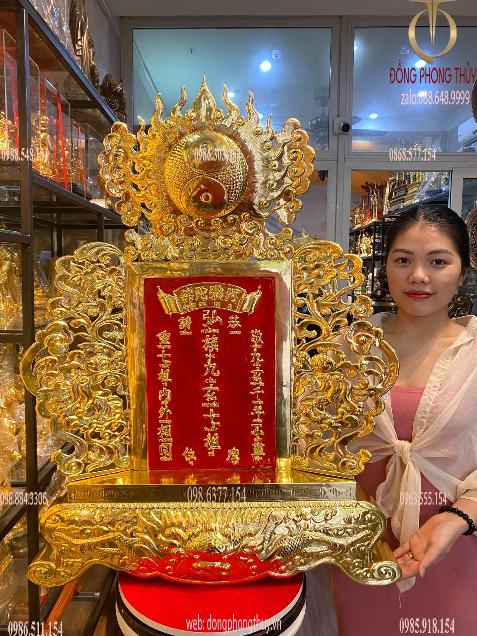 Bài vị Cửu Huyền Thất tổ dát vàng 24k chữ đặt theo yêu cầu Cao 90 ngang 68 sâu 9.5 cm nặng 4.5 kg