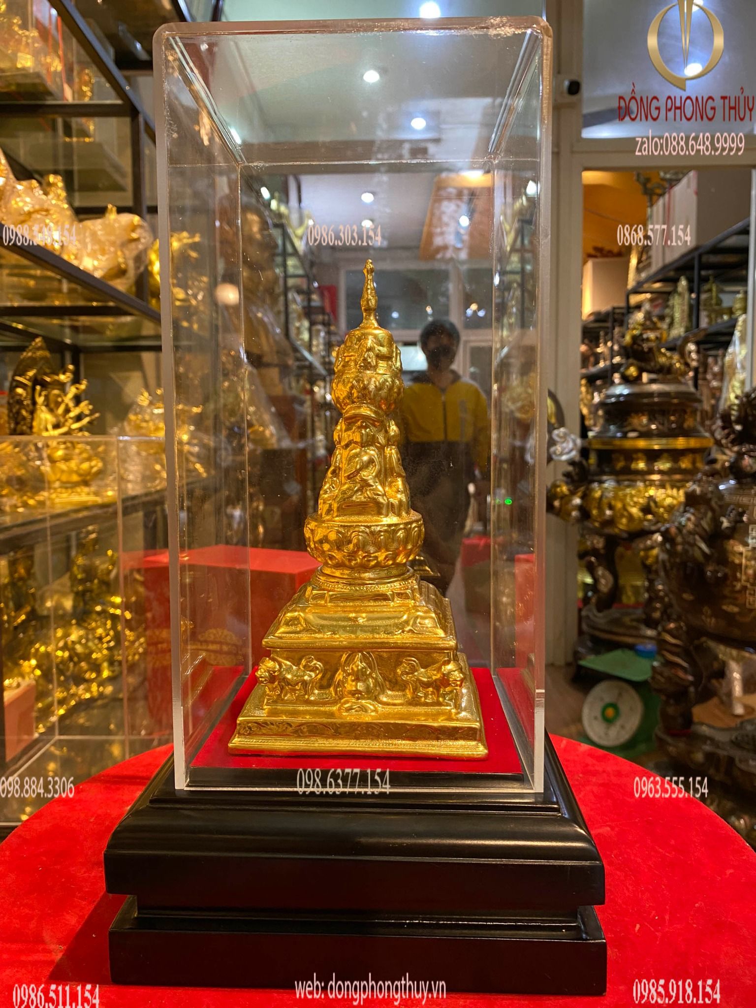 Bảo tháp xá lợi 20cm bằng đồng dát vàng 24k