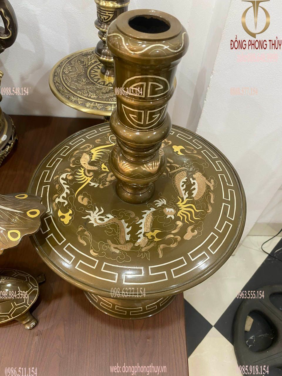 Bộ ngũ sự đỉnh đồng 60cm 38kg khảm tam khí