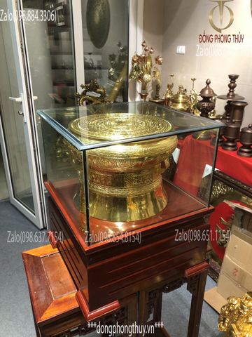 Trống Đồng Đông Sơn 30cm thếp lá vàng 24k