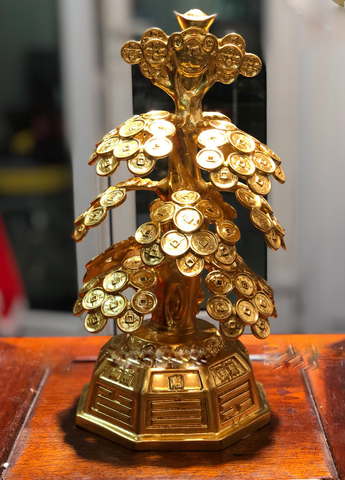 Cây tiền vàng - cây tiền tài lộc bằng đồng thếp vàng 24k cao 26cm