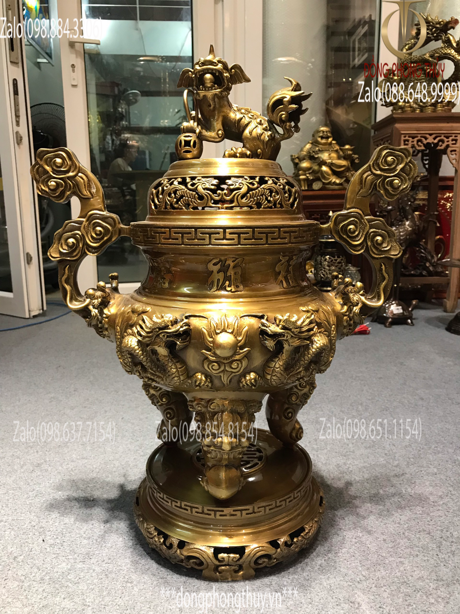 Đỉnh đồng ngũ sự cao 65cm vàng kĩ 33kg- Đồng phong thủy