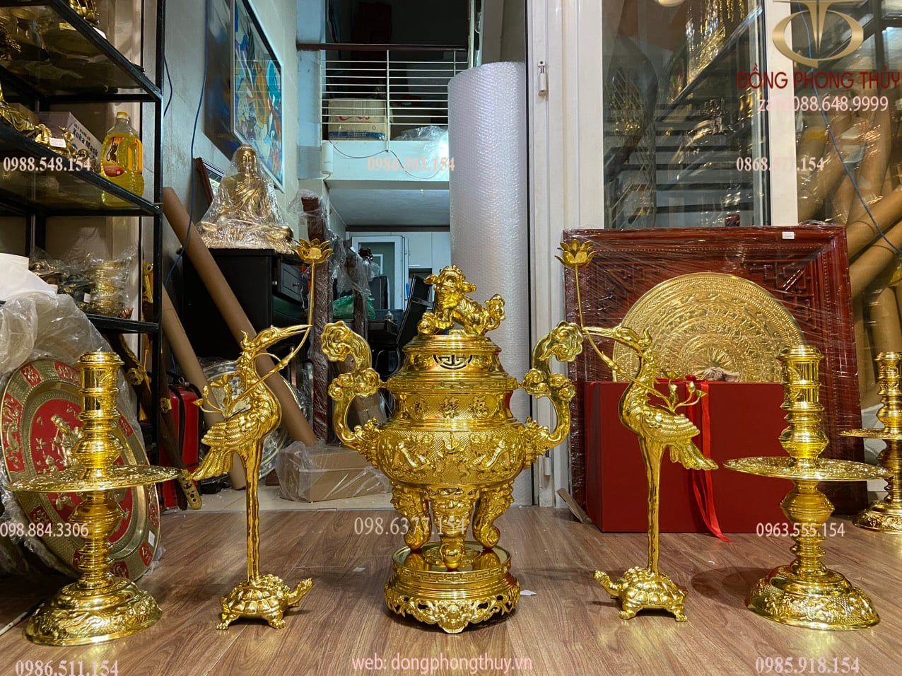 Bộ ngũ sự đỉnh đồng 60cm dát vàng