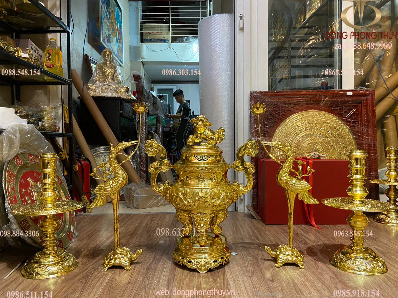 Bộ ngũ sự đỉnh đồng 60cm dát vàng