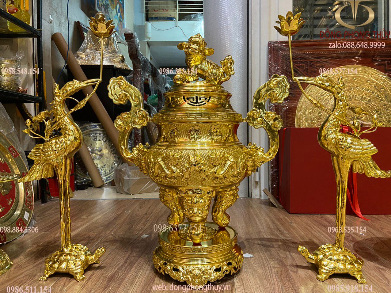 Bộ ngũ sự đỉnh đồng 60cm dát vàng