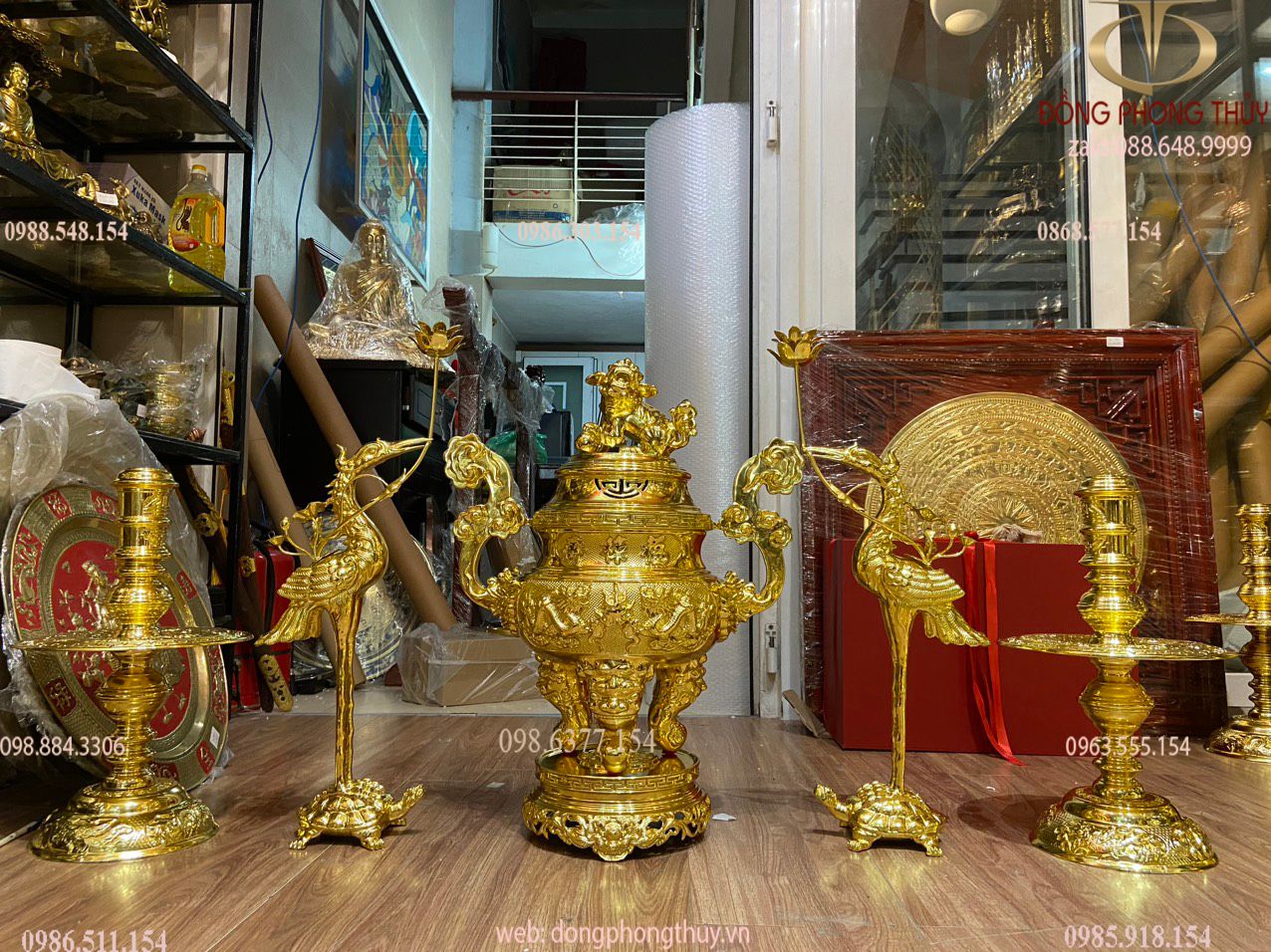 Bộ ngũ sự đỉnh đồng 60cm dát vàng