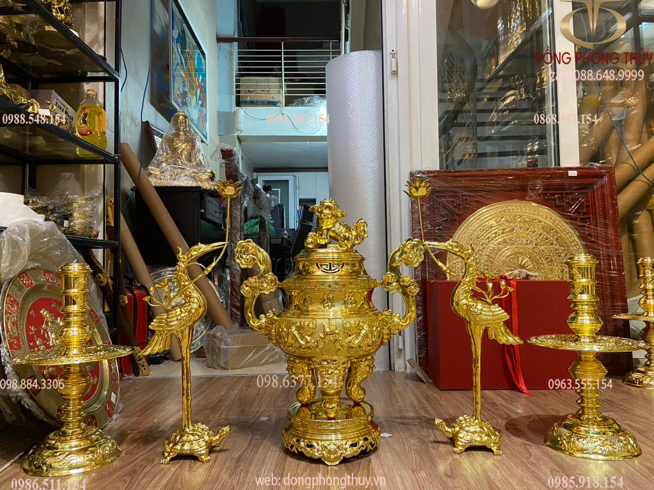 Bộ ngũ sự đỉnh đồng 60cm dát vàng