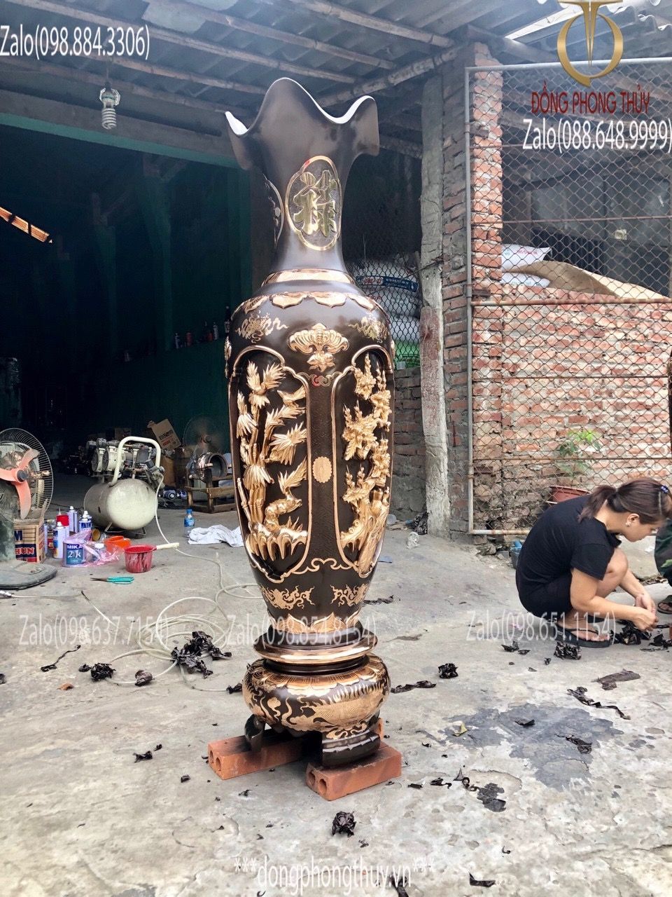 Đôi lộc bình tứ quý bằng đồng đỏ