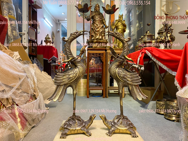 Hạc đồng thờ cúng - Hạc thờ cao 58cm màu hun nặng 7,3kg