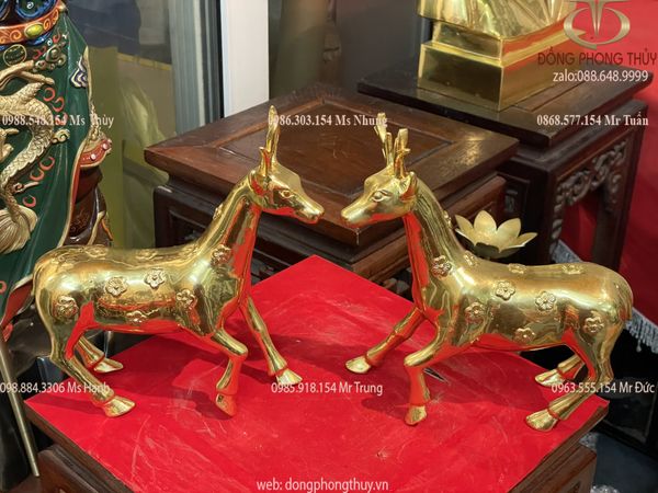 hươu sao  phong thủy bằng đồng dát vàng 24k