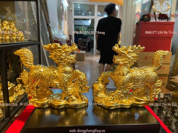 Kỳ lân phong thủy bằng đồng dát vàng 24k