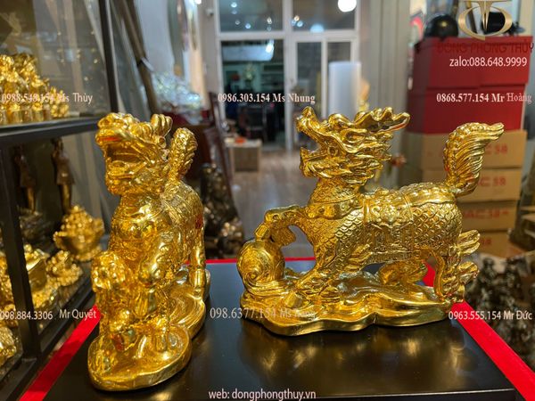 Kỳ lân phong thủy bằng đồng dát vàng 24k