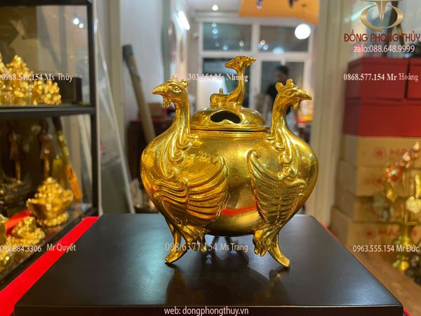 Lư xông trầm bằng đồng dát vàng 24k