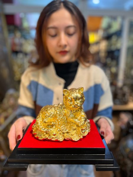 TƯỢNG MÈO DÁT VÀNG 24K CAO 12,5CM