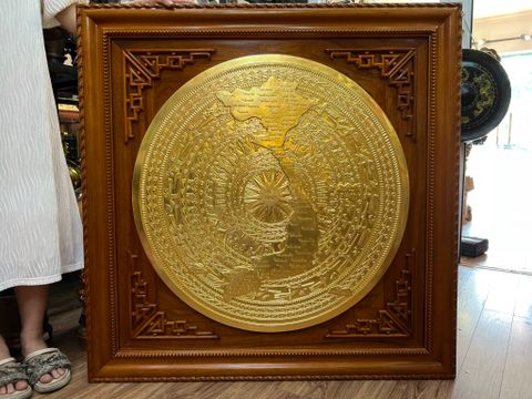Mặt trống đồng đỏ bản đồ Việt Nam 80cm dát vàng 24k nặng 24kg