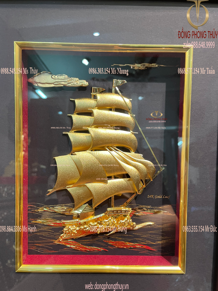 Quà tặng vip - Quà tặng sếp : tranh thuận buồm xuôi gió mạ vàng 24k kích thước 25cm * 32cm