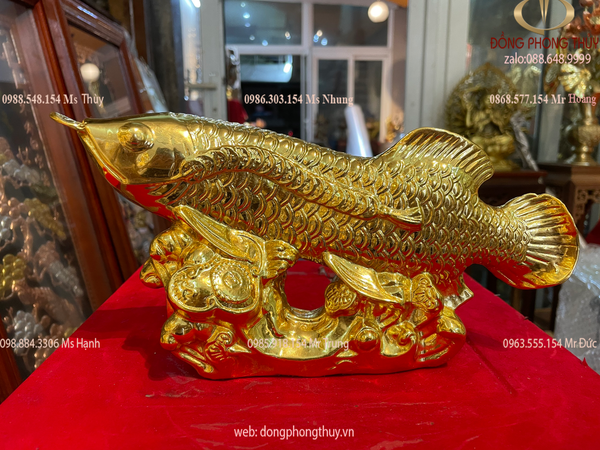 Quà tặng sếp: Tượng cá chép hóa rồng bằng đồng dát vàng 24k