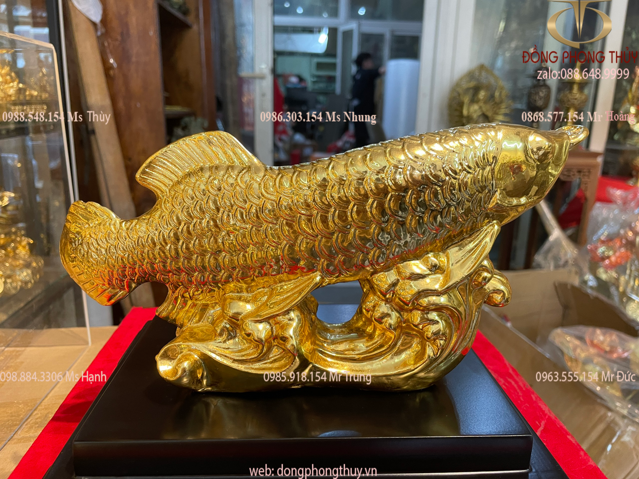 Quà tặng: Tượng cá rồng phong thủy bằng đồng dát vàng 24k