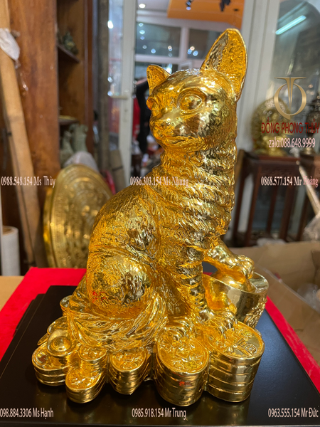 Quà tặng: Tượng mèo mạ vàng bằng đồng