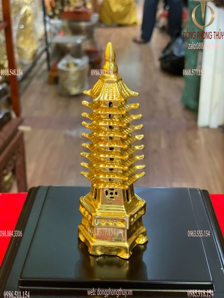 Tháp văn xương 9 tầng cao 14cm bằng đồng dát vàng 24k