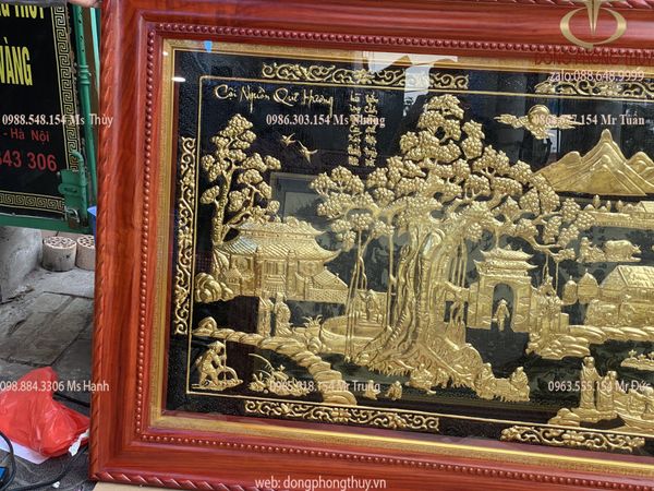 Tranh mạ vàng - tranh đồng quê dát vàng 24k kích thước 1m2x2m3 khung gỗ hương