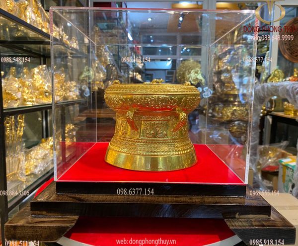 Trống đồng 15cm dát vàng 24k