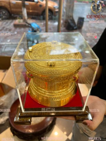 Quả trống đồng Đông Sơn 15cm dát vàng 24k