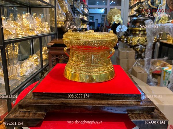 Trống đồng Đông Sơn 15cm dát vàng 24k