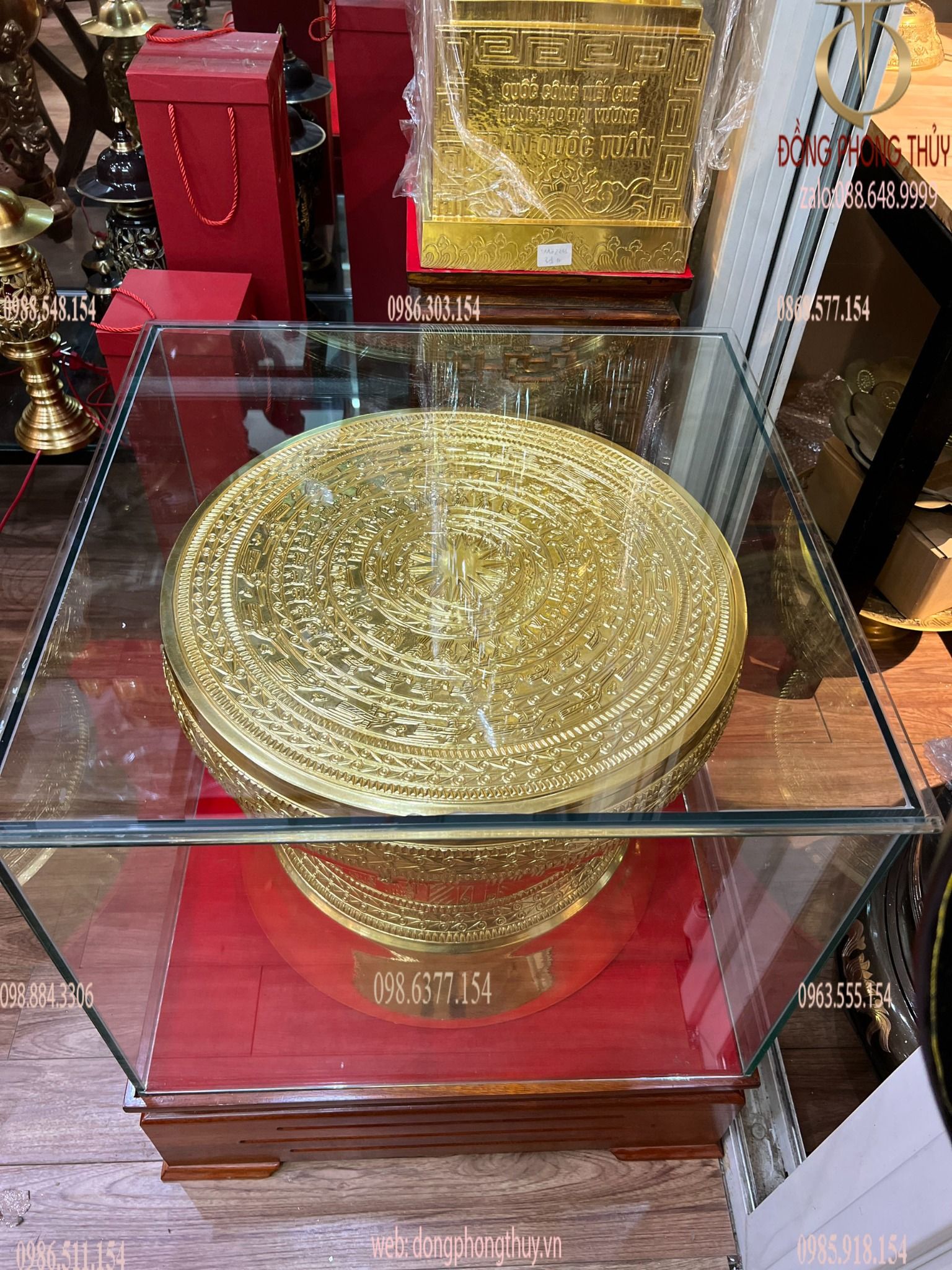 Trống Đồng Đông Sơn 50cm dát vàng 24k