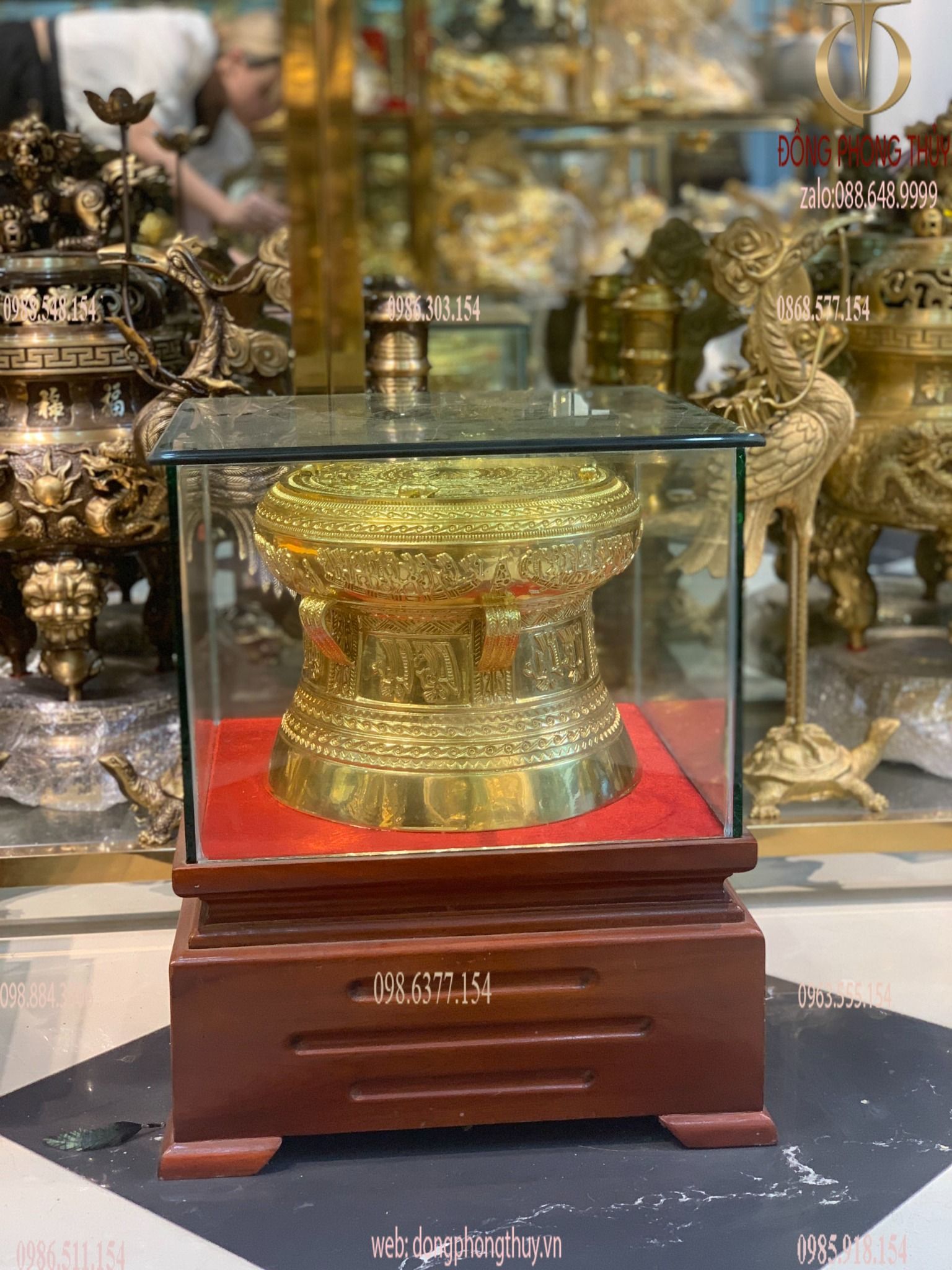 Trống đồng mạ vàng 24k 30cm