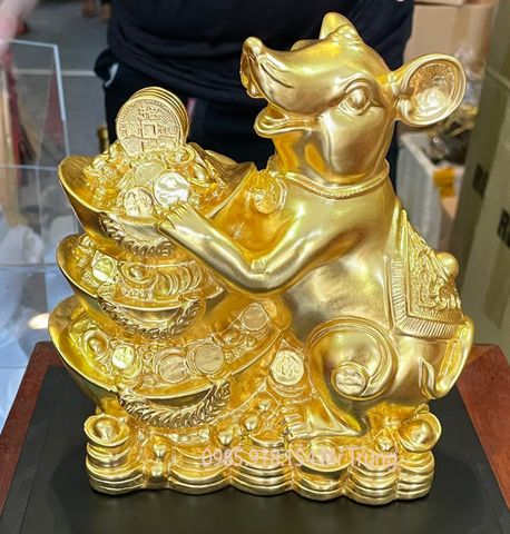 tượng chuột phong thủy bằng đồng dát vàng 24k cao 18cm ngang 18cm sâu 9cm nặng 1,9kg