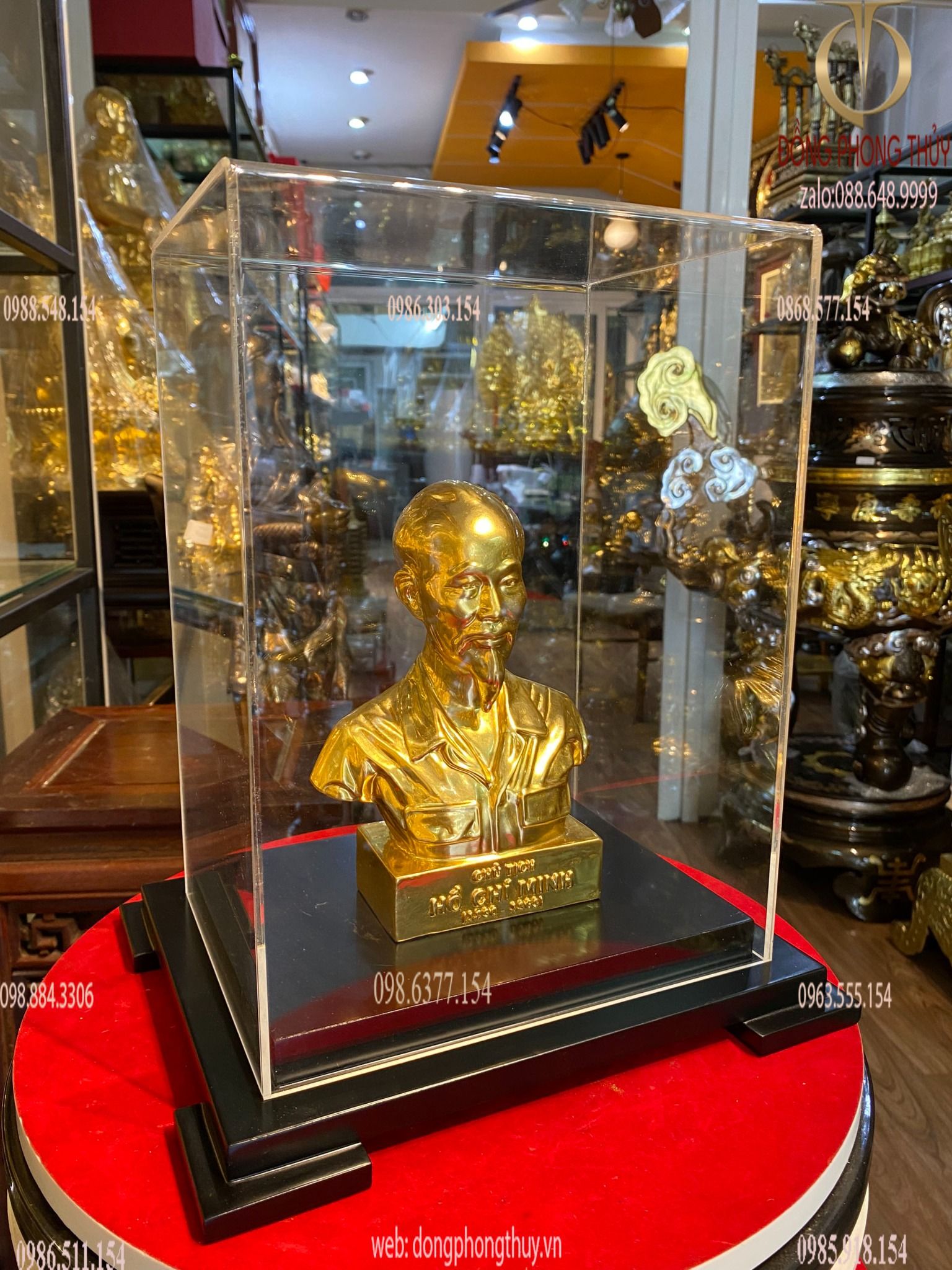 Tượng bác hồ 18cm bằng đồng dát vàng 24k