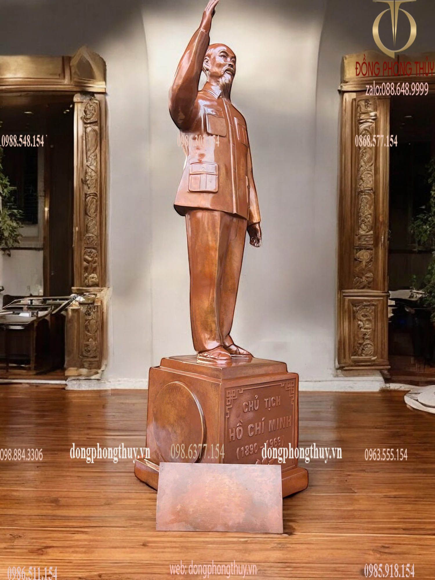 Tượng Bác Hồ 90cm đồng đỏ màu ửng đỏ da lươn cánh dán